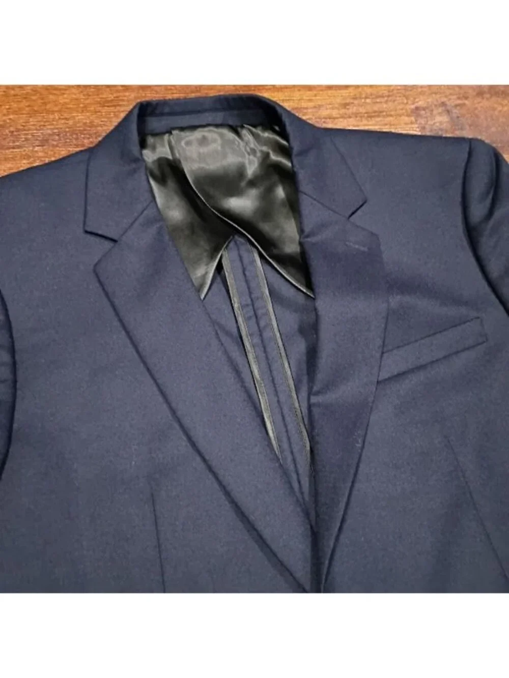 Sandro Paris Mens Navy Wool Preppy LondonSuit Blazer Jacket Slim Fit 2-Button - Picture 9 of 16